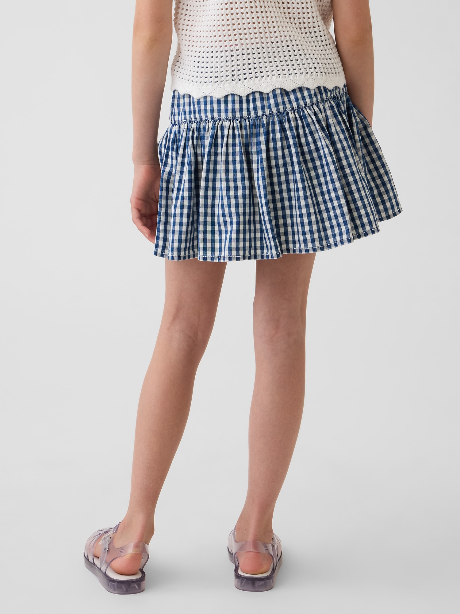 Kids Gingham Denim Tiered Skort