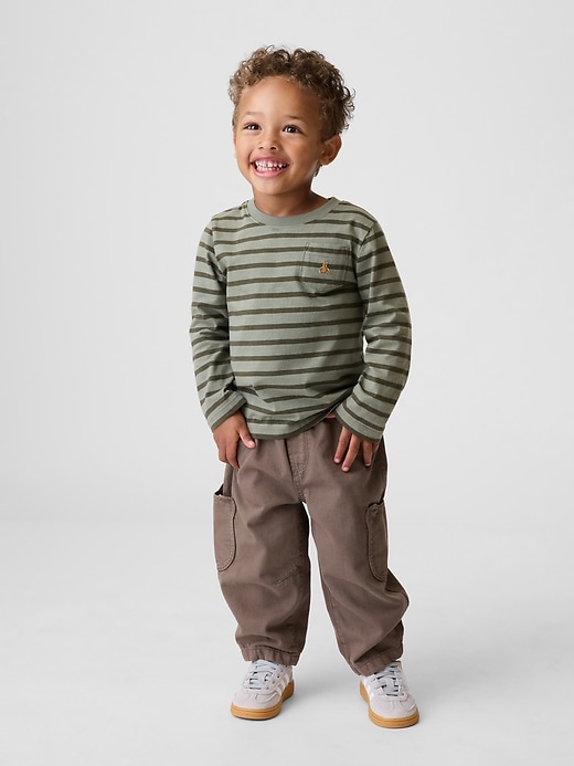 Image number 1 showing, Baby & Toddler Pull-On Bear Pocket Barrel Jeans