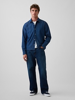 Мужские рубашки Gap Denim Relaxed Straight-Hem Shirt — фото 4