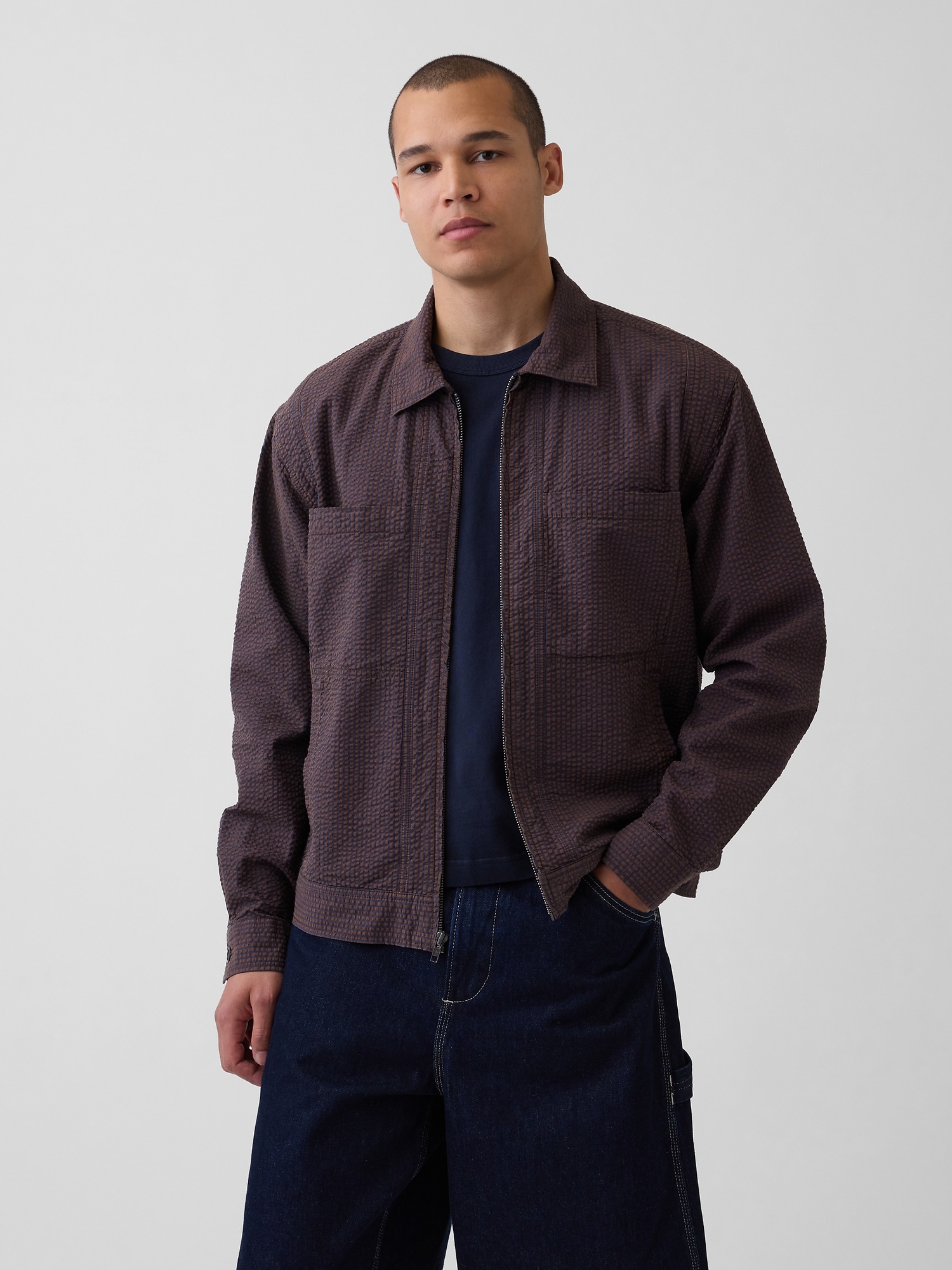 Мужские куртки Gap Seersucker Zip Shirt Jacket