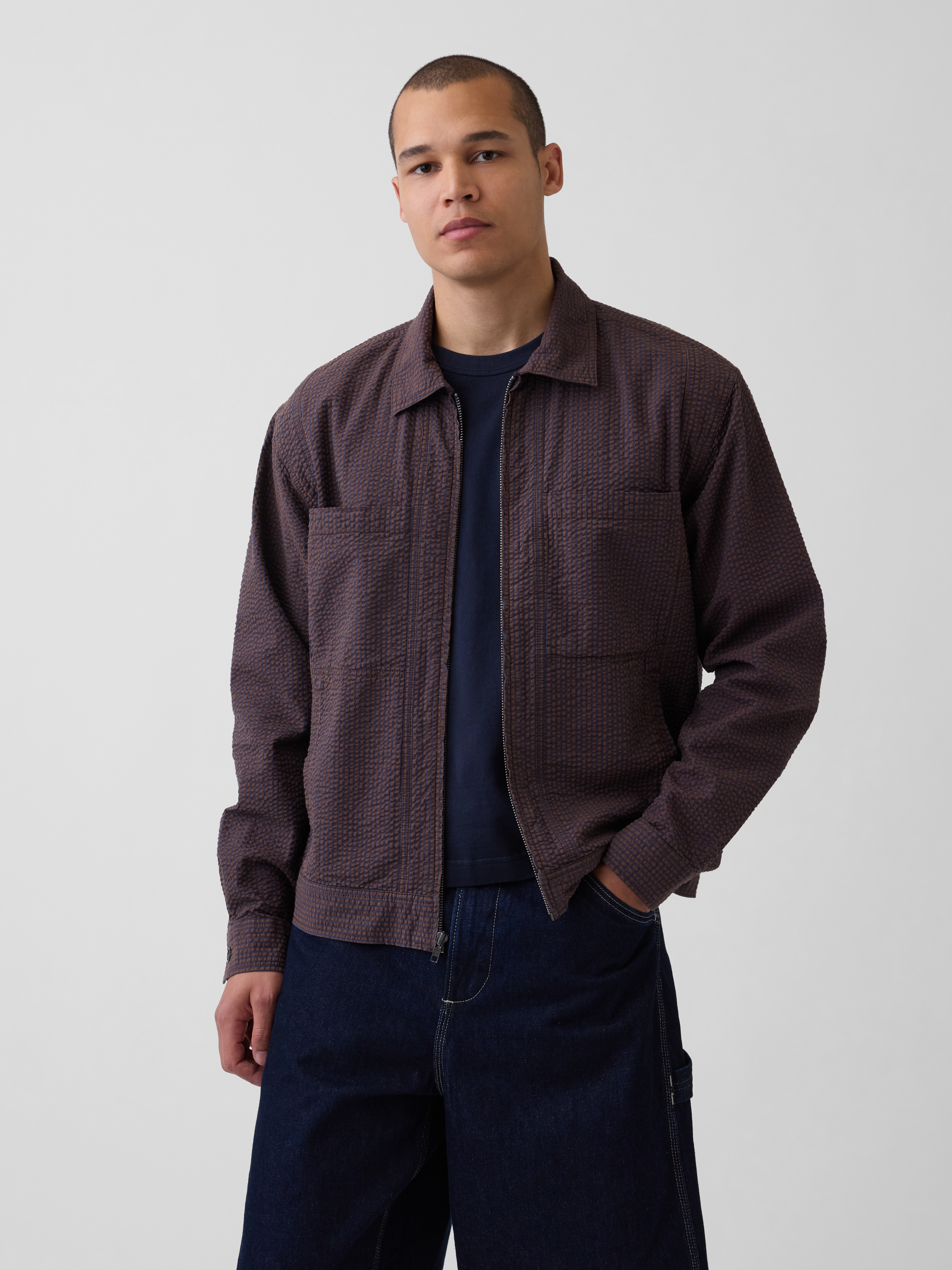 Seersucker Zip Shirt Jacket