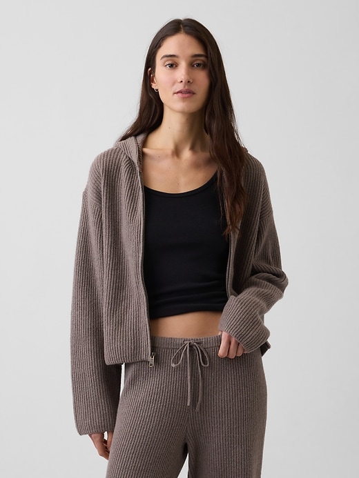 Image number 1 showing, CashSoft Oversized Shaker-Stitch Zip Hoodie