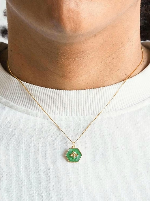 Image number 2 showing, Green Hexagon Gold Bee Necklace