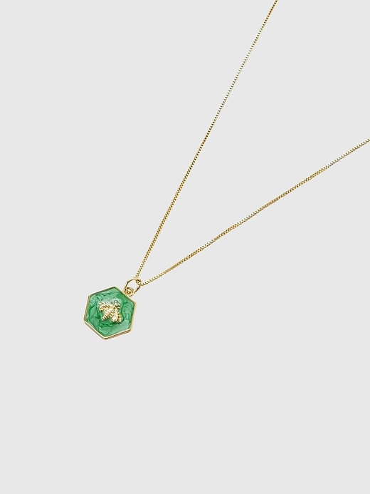 Image number 1 showing, Green Hexagon Gold Bee Necklace