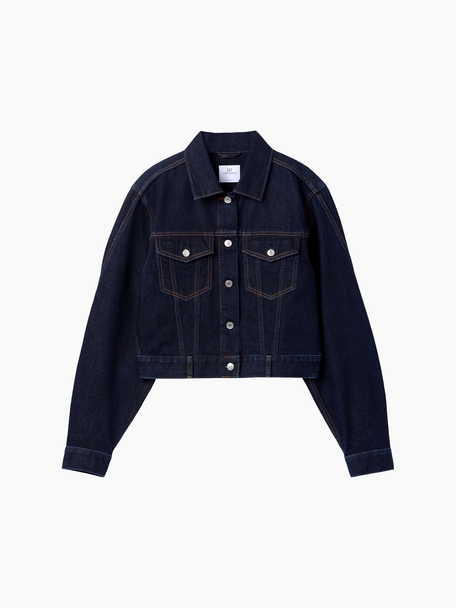 Женская куртка Gap × Victoria Beckham Relaxed Crop Denim Jacket, цвет: Тёмный варёный — фото 5