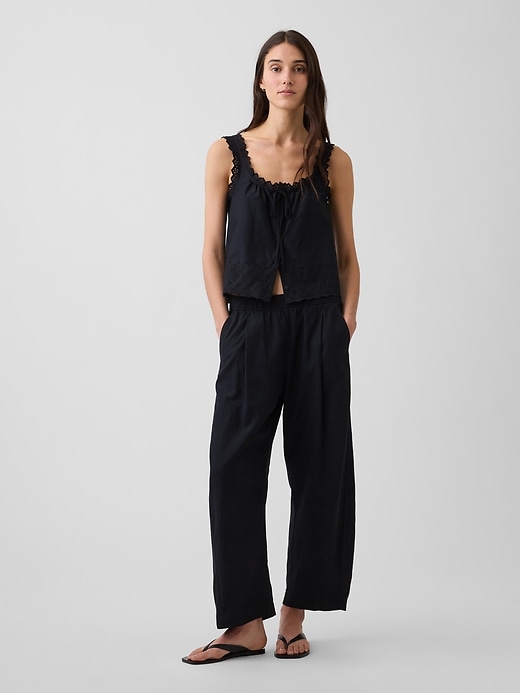 Image number 1 showing, Linen-Blend Easy Barrel Pants