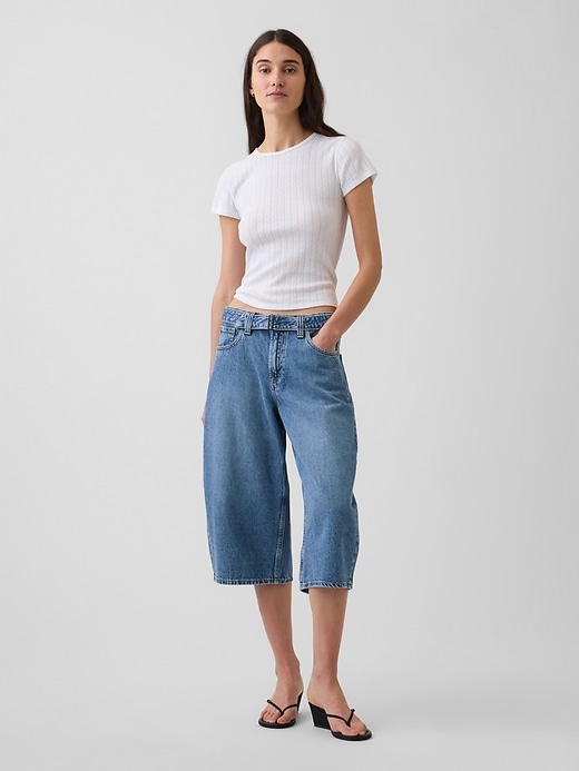 Image number 1 showing, High Rise Belted Barrel Culotte Jeans