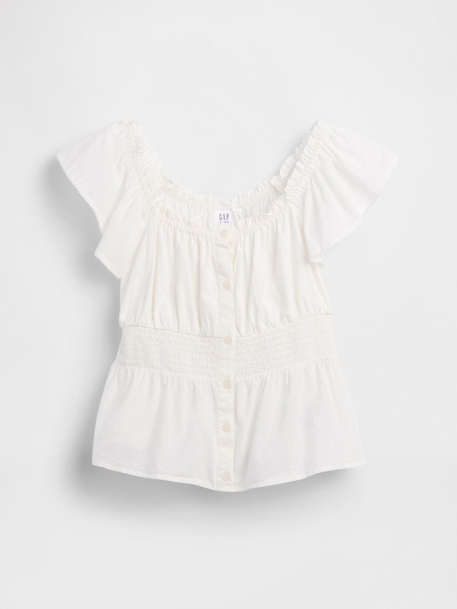 Детский топ Gap Flutter-Sleeve Button-Front Top, цвет: Молочный белый — фото 2