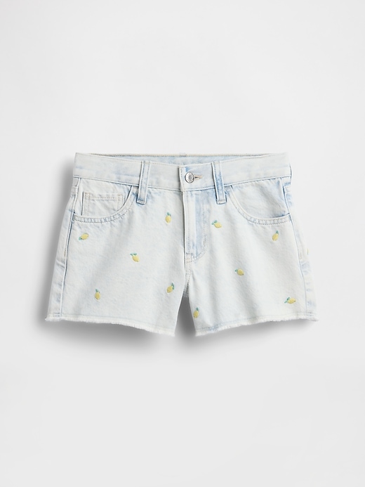 Image number 2 showing, Kids Low Rise Stride Embroidered Lemon Denim Shorts