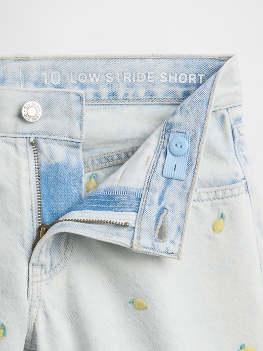 Image number 5 showing, Kids Low Rise Stride Embroidered Lemon Denim Shorts