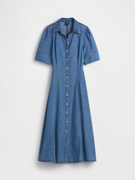 Image number 5 showing, Denim Barrel-Sleeve Midi Shirtdress