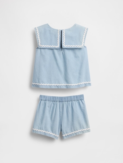 Image number 3 showing, Baby & Toddler Denim Bow Outfit Set