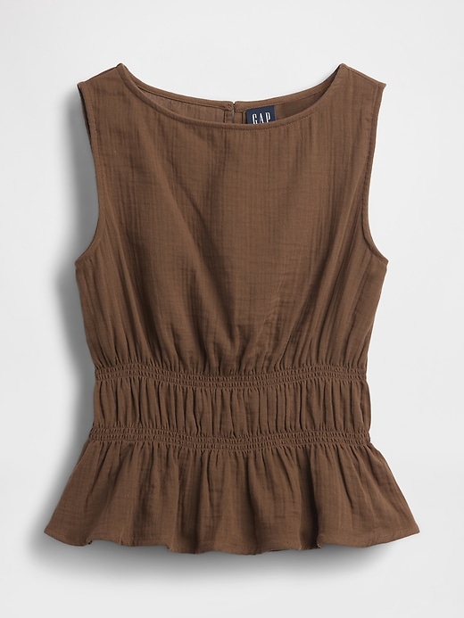 Image number 5 showing, Cotton Gauze Smocked-Waist Peplum Top