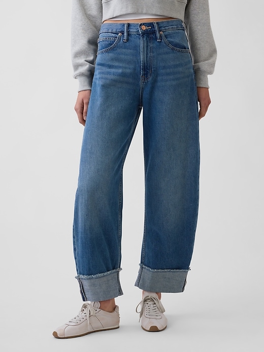 Image number 2 showing, High Rise Cuffed Barrel Jeans