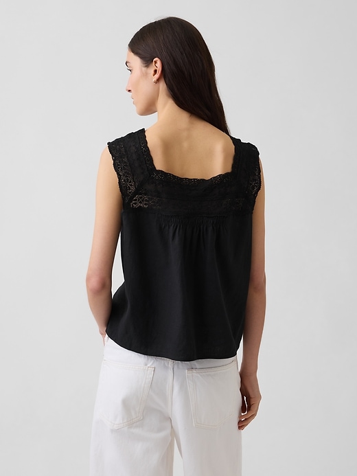 Image number 3 showing, Linen-Blend Crochet Square-Neck Top