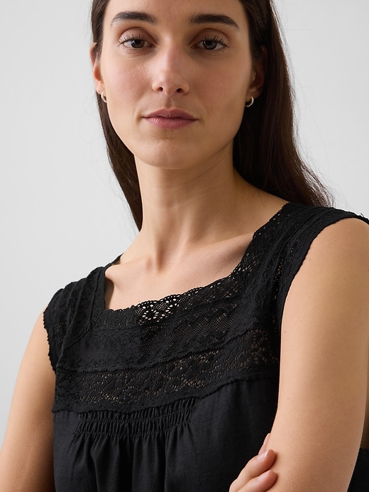 Image number 4 showing, Linen-Blend Crochet Square-Neck Top