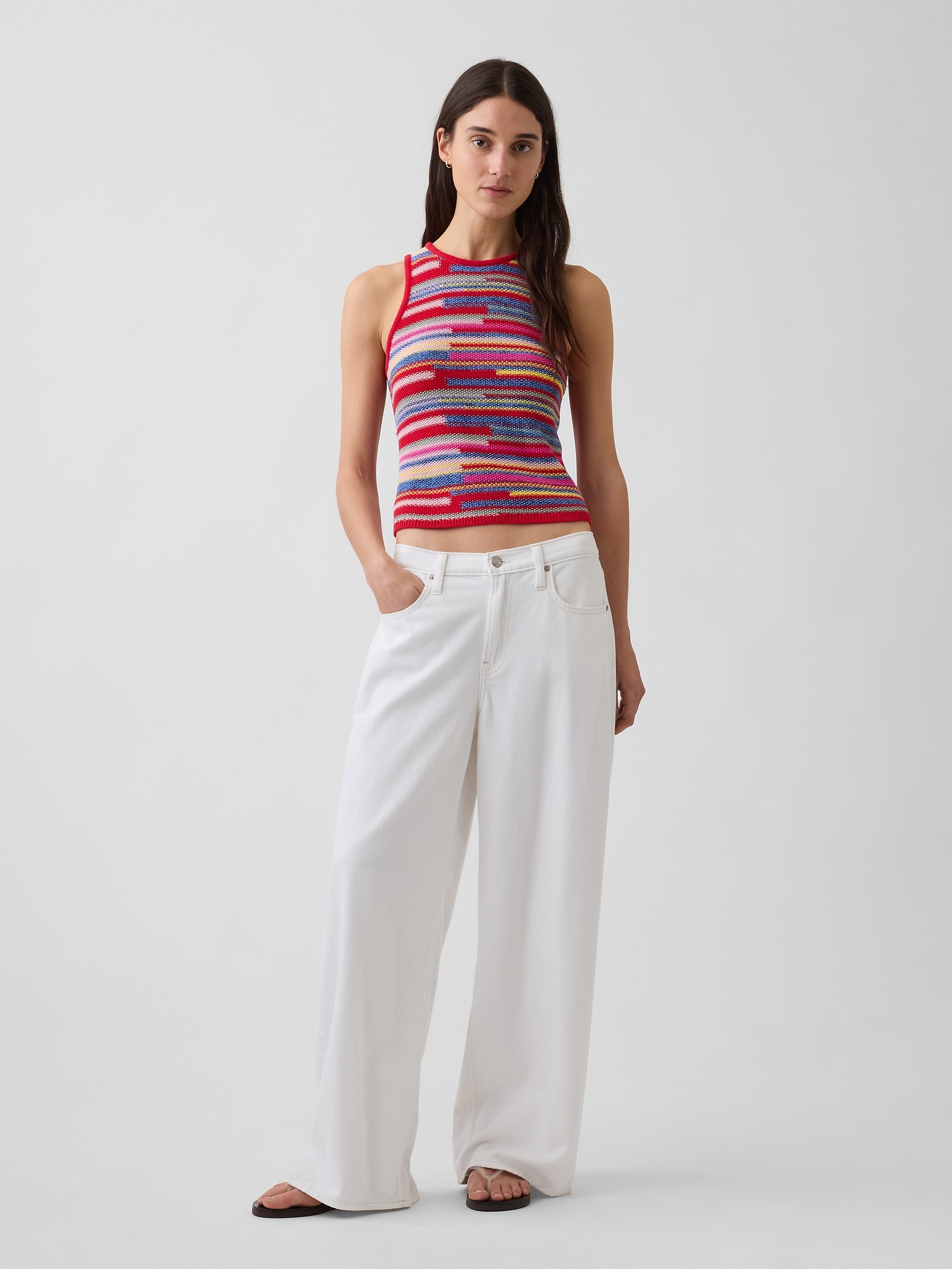 Женский свитер Gap 100% Cotton Stripe Crop Sweater Tank, цвет: Разноцветный полосатый — фото 2