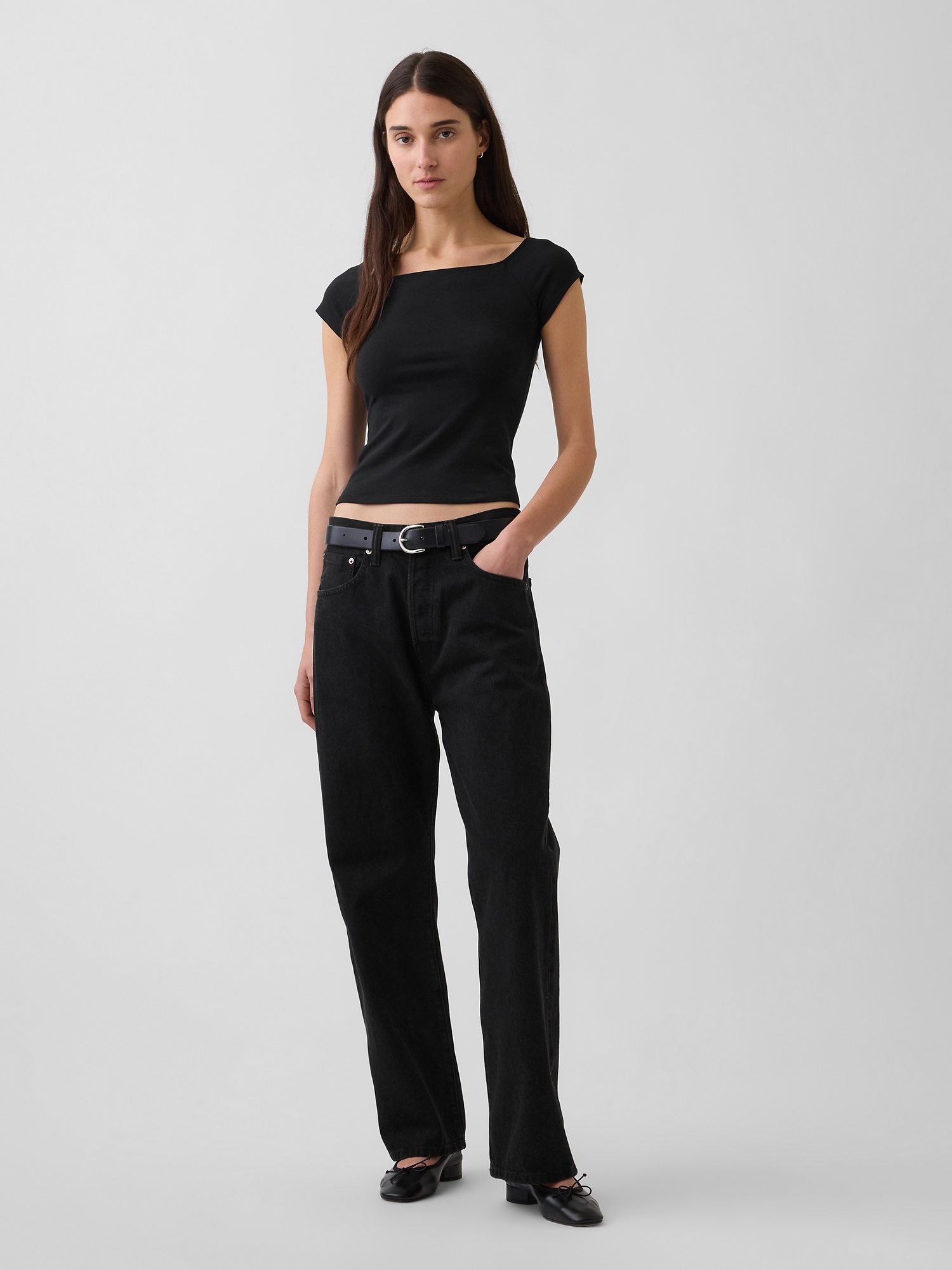 Женские футболки Gap CloseKnit Jersey Off-Shoulder Crop T-Shirt — фото 2