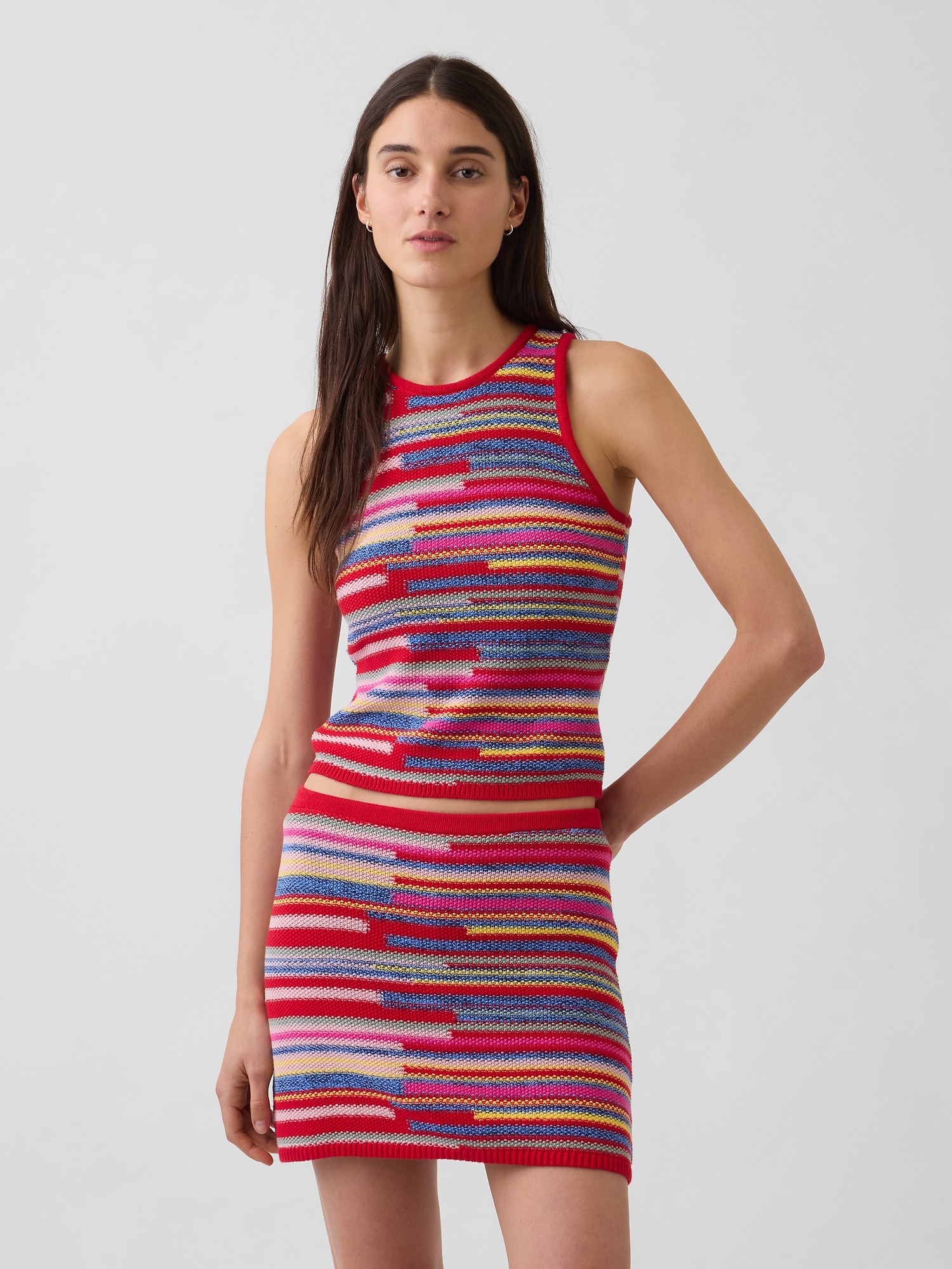Женский свитер Gap 100% Cotton Stripe Crop Sweater Tank, цвет: Разноцветный полосатый