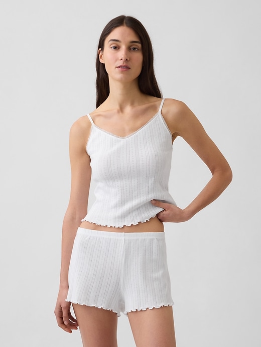 Image number 1 showing, Pointelle Lettuce-Hem Crop PJ Cami