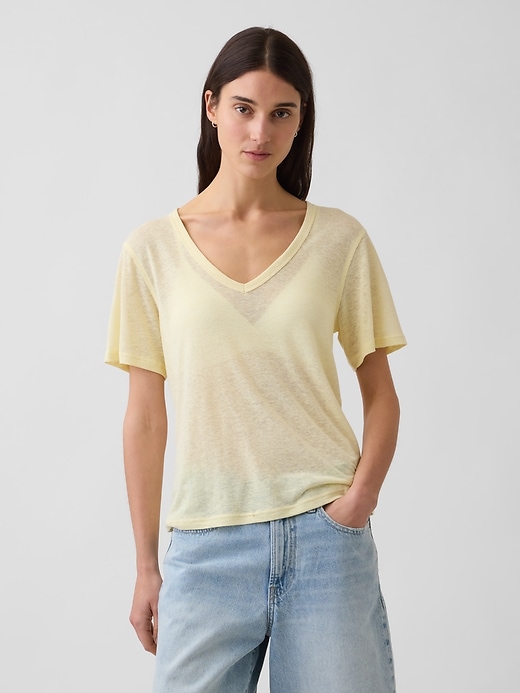 Image number 1 showing, Linen-Blend Relaxed V-Neck T-Shirt