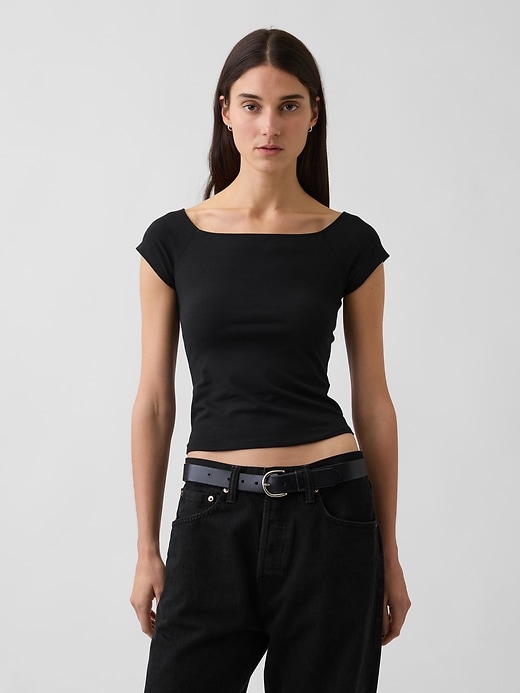 Image number 1 showing, CloseKnit Jersey Off-Shoulder Crop T-Shirt