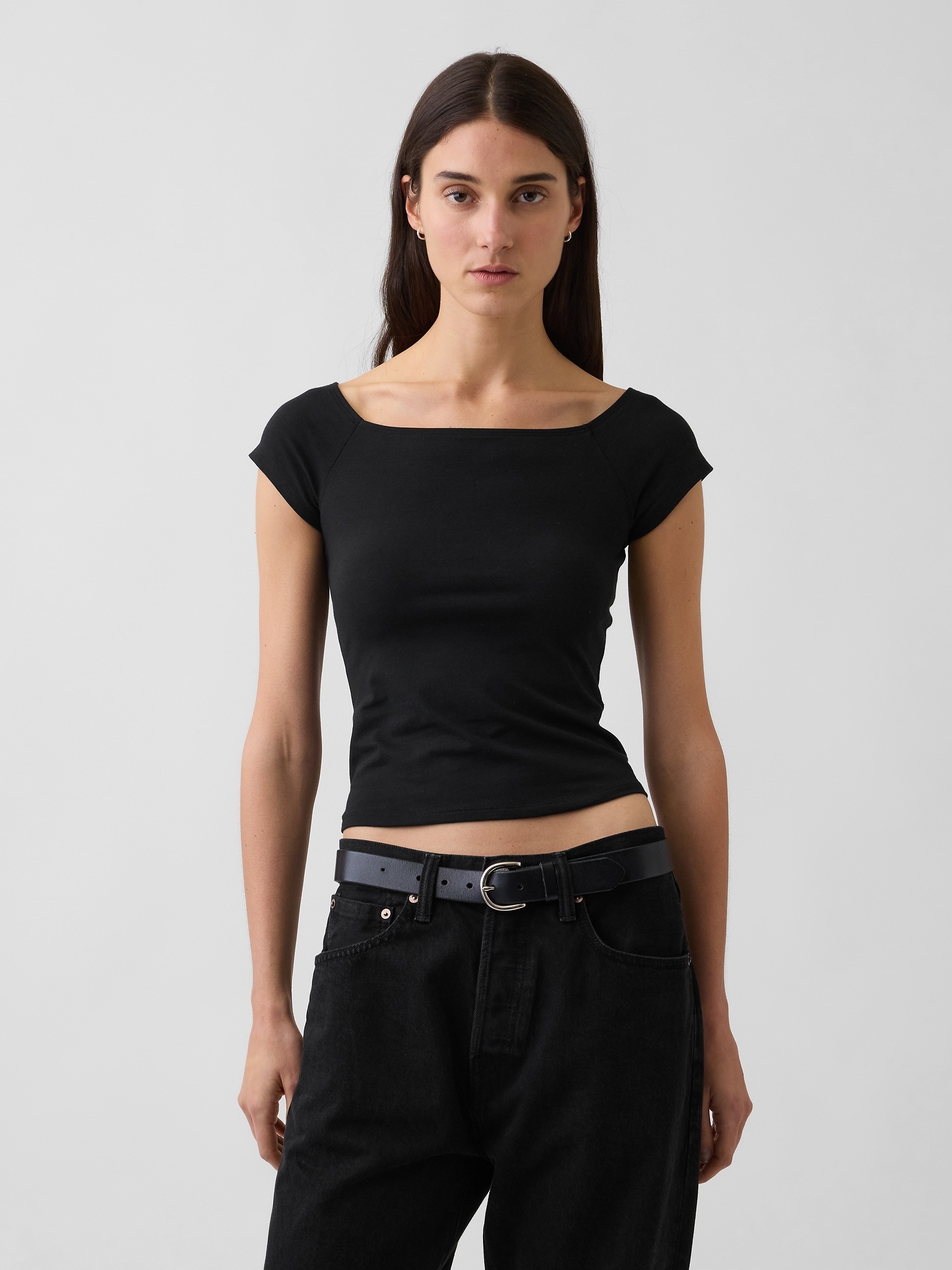 Женские футболки Gap CloseKnit Jersey Off-Shoulder Crop T-Shirt