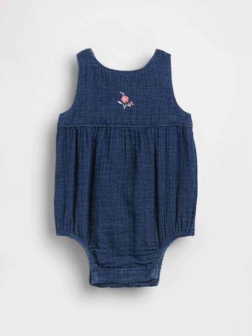 Image number 1 showing, Baby Cotton Gauze Denim Bubble Bodysuit