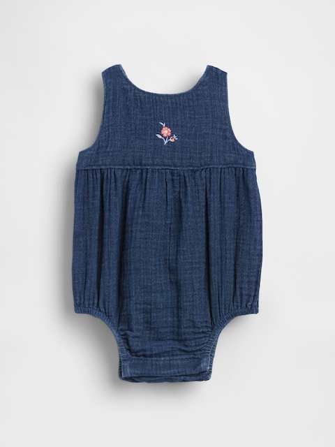 Baby Cotton Gauze Denim Bubble Bodysuit