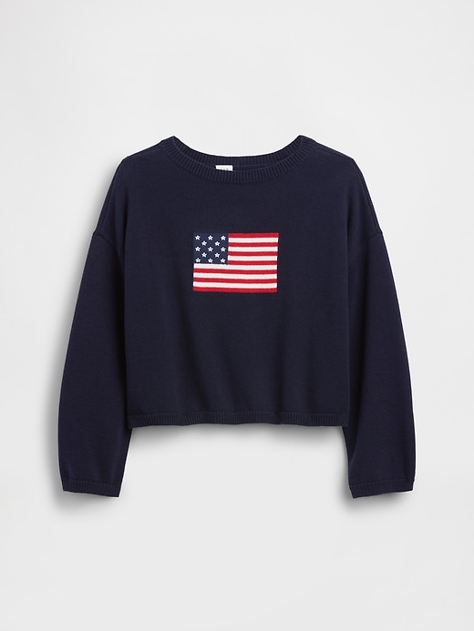 Image number 2 showing, Kids Crochet Oversized Americana Sweater
