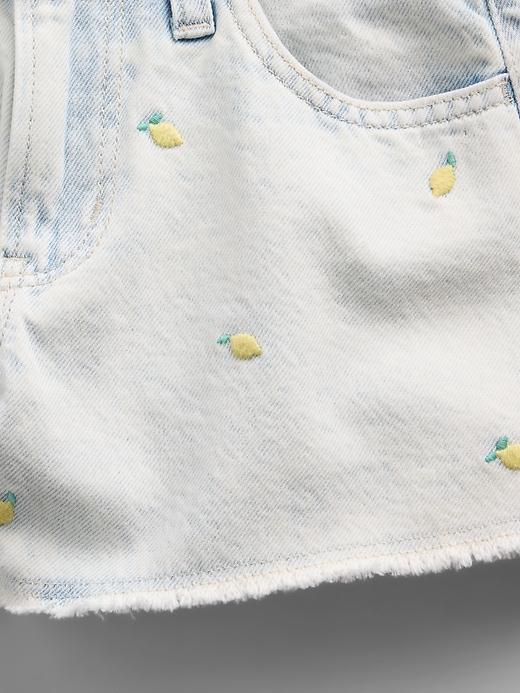 Image number 6 showing, Kids Low Rise Stride Embroidered Lemon Denim Shorts