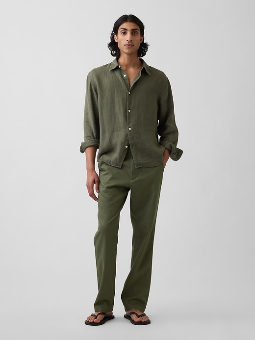 Image number 1 showing, Linen-Cotton Relaxed Straight Trousers