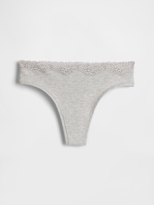 Image number 1 showing, Organic Stretch Cotton Lace-Trim Thong