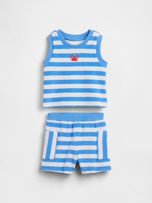 Image number 1 showing, Baby Towel Terry Stripe Outfit Set