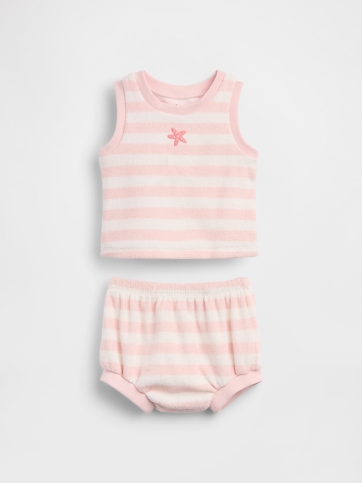 Image number 1 showing, Baby Towel Terry Stripe Outfit Set
