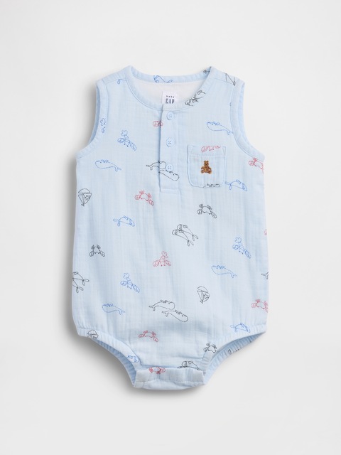 Baby Cotton Gauze Henley Pocket Tank Bodysuit