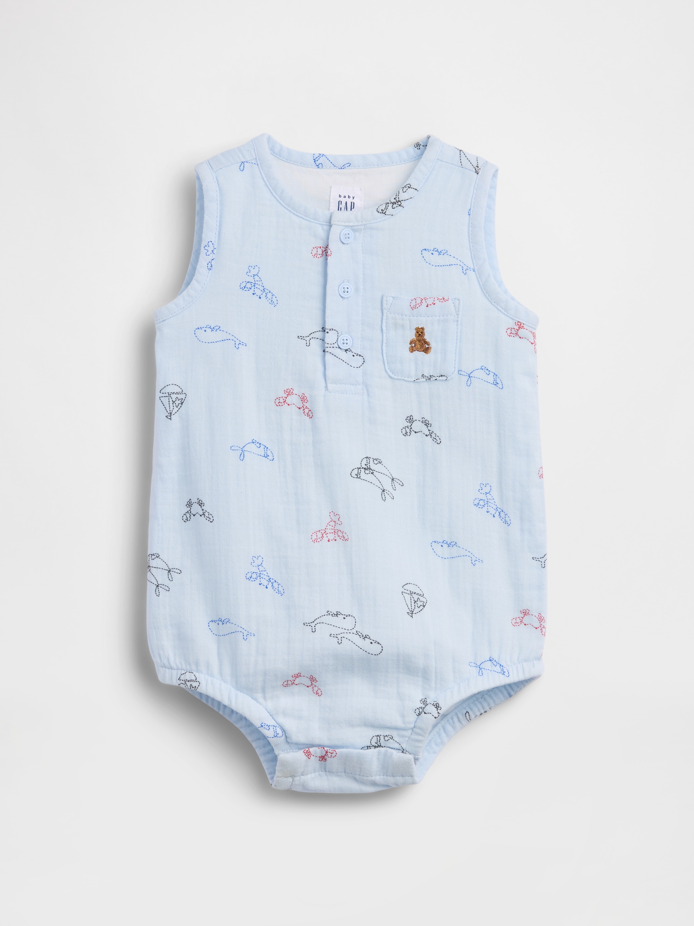 Baby Cotton Gauze Henley Pocket Tank Bodysuit