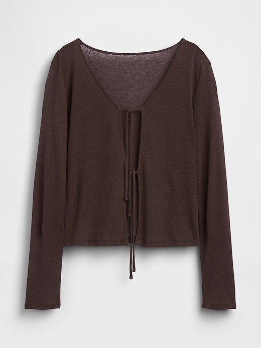 Image number 4 showing, Linen-Blend Tie-Front Cardigan