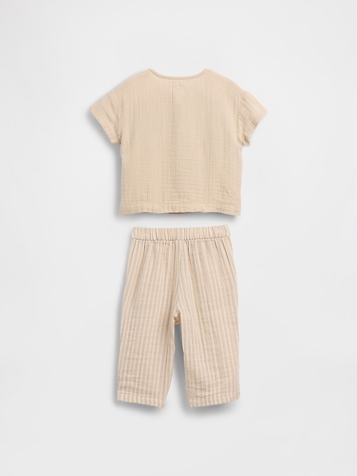 Image number 2 showing, Baby Cotton Gauze Henley Outfit Set