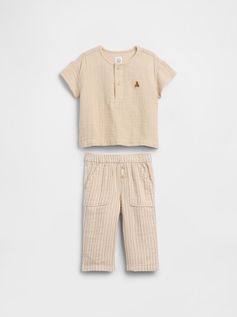 Baby Cotton Gauze Henley Outfit Set