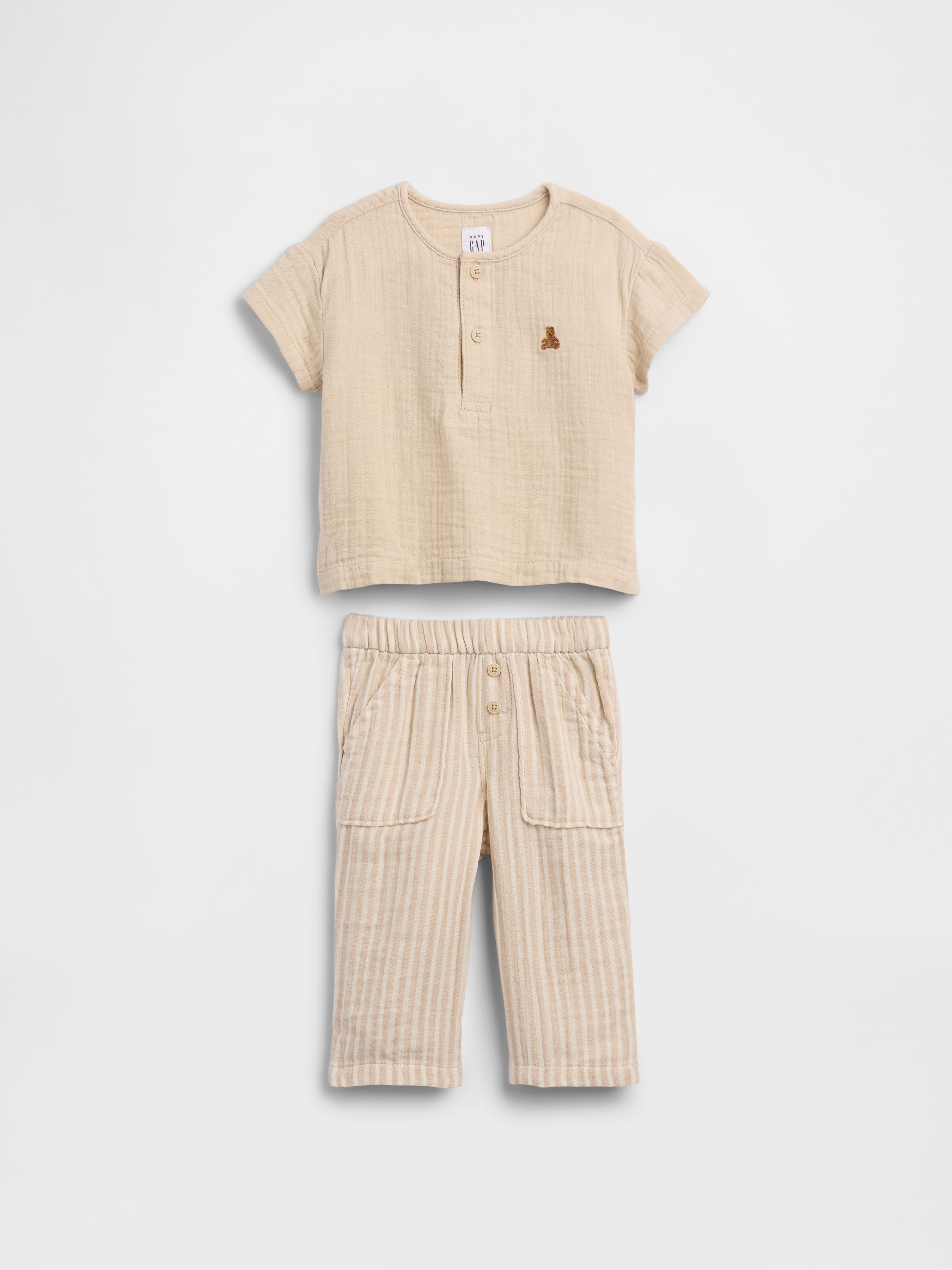 Baby Cotton Gauze Henley Outfit Set