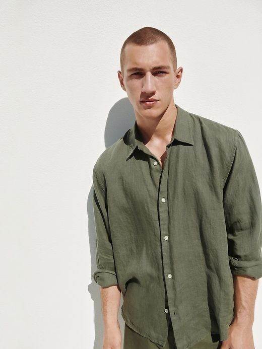 chinese dress ladies Men's 100% Linen Long Sleeve Shirt – Classic Resort Style in Lime Gree –  Casual Tropical Wear main image 0