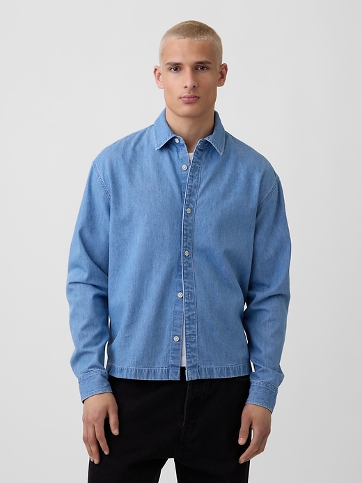 Image number 1 showing, Denim Relaxed Straight-Hem Shirt