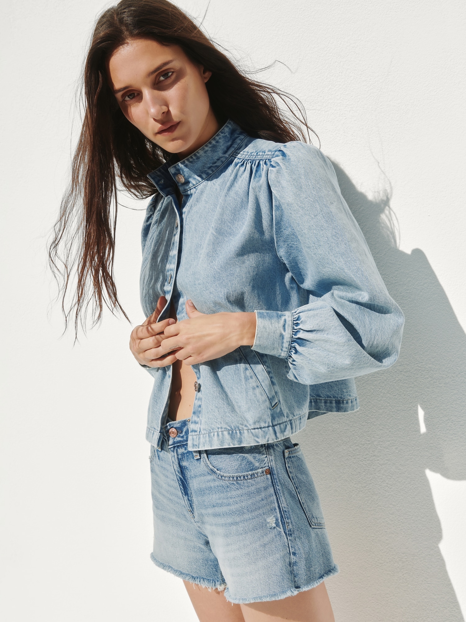 Denim Balloon-Sleeve Crop Swing Jacket | Gap