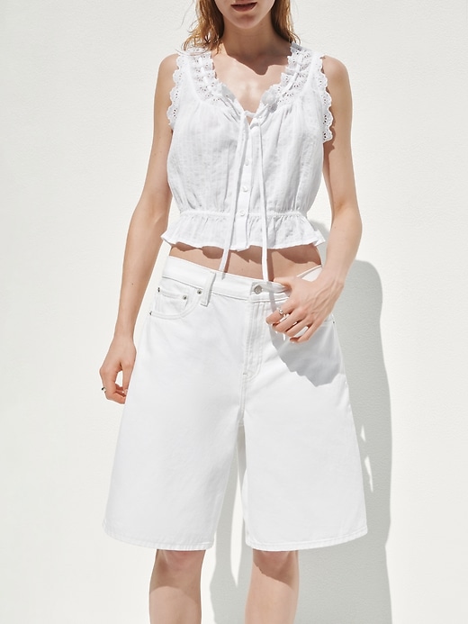 Image number 6 showing, Eyelet Tie-Front Crop Peplum Top