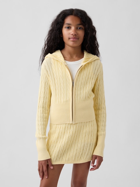 Kids 100% Cotton Cable-Knit Sweater Zip Hoodie