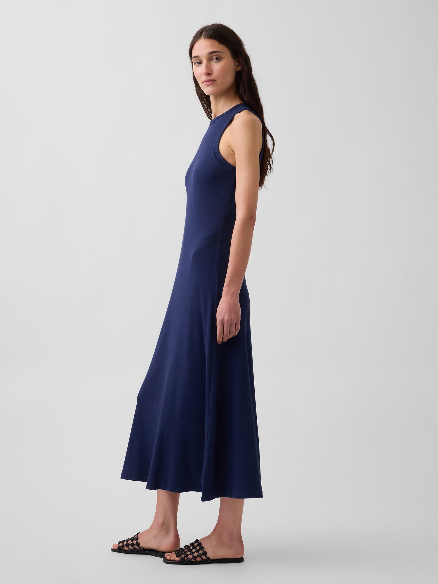 Женское платье Gap Modern Rib Shelf-Bra Maxi, цвет: Тёмно-синий — фото 3