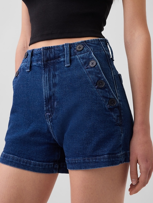 Image number 6 showing, 3.5" High Rise Sailor Relaxed Straight Denim Shorts