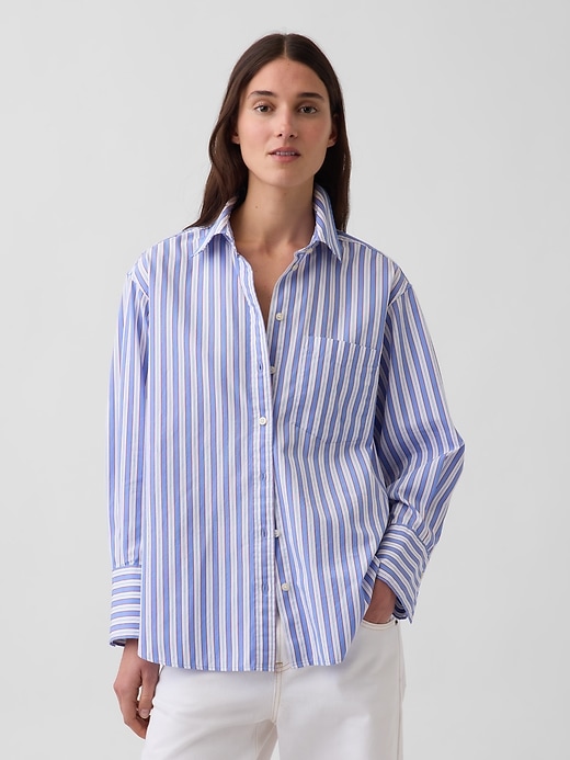 Image number 1 showing, Organic Cotton Poplin Stripe Big Shirt
