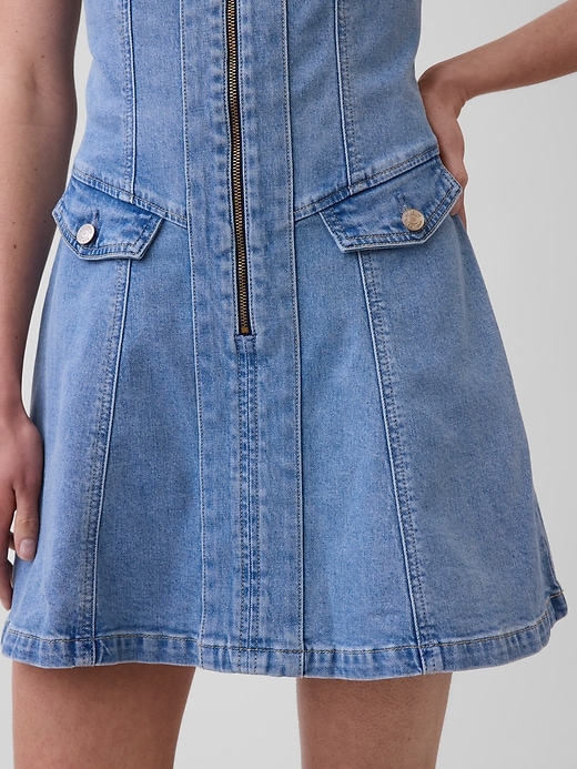 Image number 4 showing, Denim Seamed Zip-Front Mini Dress